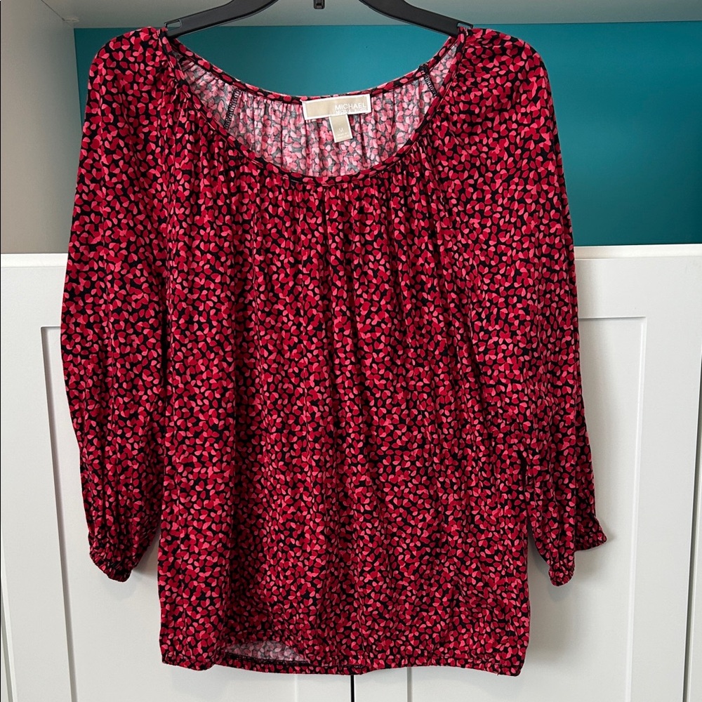 Michael Kors Red and Black Patterned Blouse